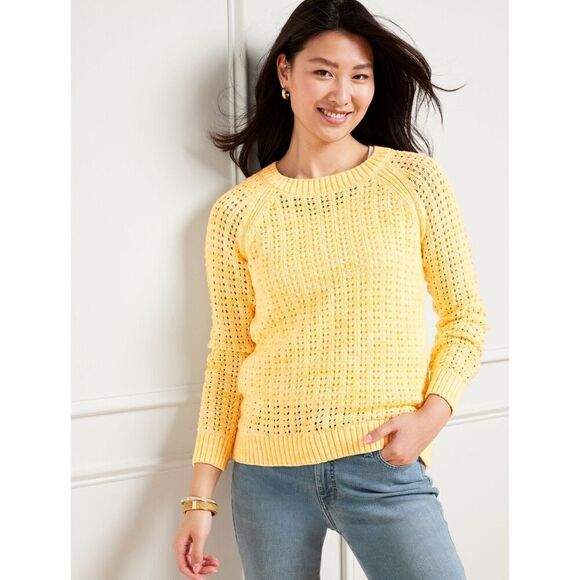 Talbots Sweaters - Talbots Green & White Open Crochett Knit Cotton Pullover Sweater size 0X Petite